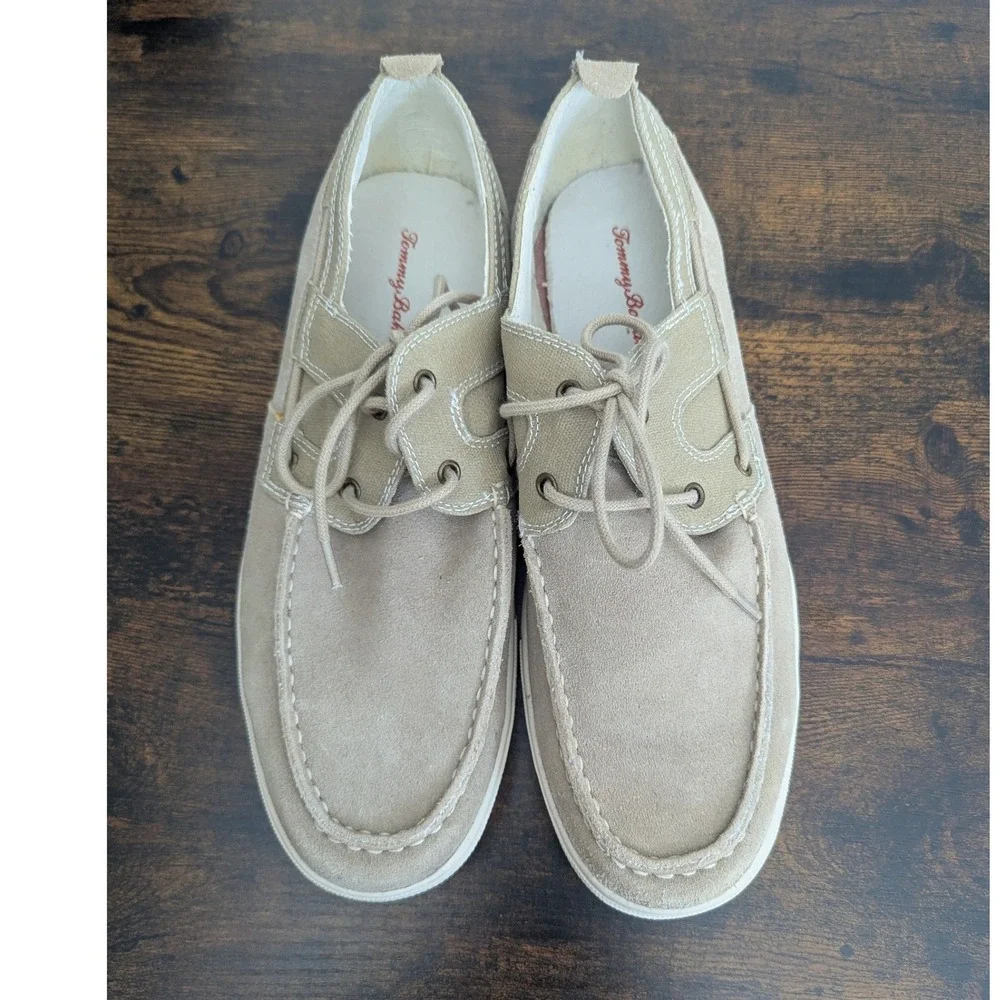 Tommy Bahama Calderon Boat Shoes Beige Suede Canvas Sneakers 9.5 Smart Casual